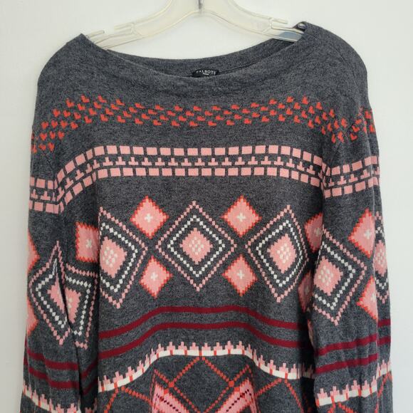 Talbots Woman Lambswool Sweater Geometric Gray Fall Plus Women 3X - Picture 5 of 10